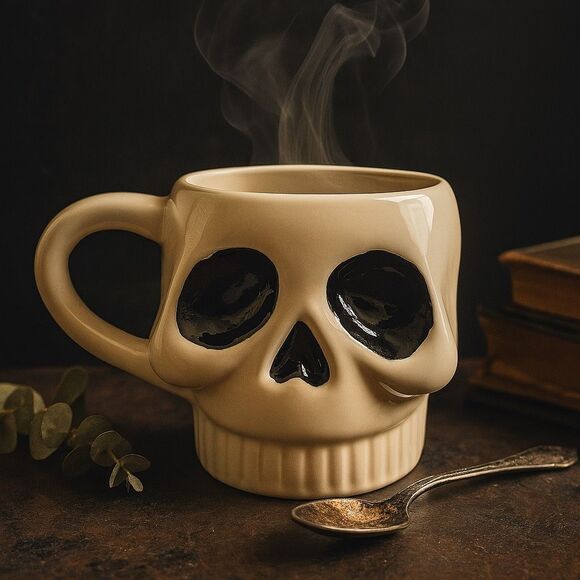 Gothic Skull Mug – Ceramic Coffee Cup with Anatomical Detail & Black Eye Sockets - Picture 1 of 6